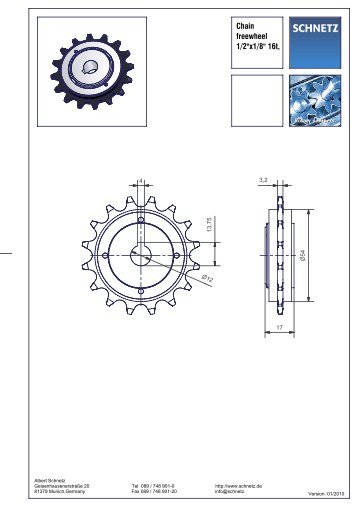 Chain freewheel 1/2"x1/8" 16t, - Albert Schnetz