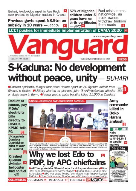 22092020 - S-Kaduna: No development without peace, unity— BUHARI