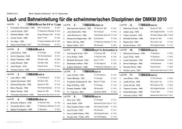 Lauf- und Bahneinteilung für die schwimmerischen Disziplinen der ...