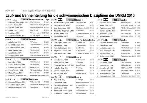 Lauf- und Bahneinteilung für die schwimmerischen Disziplinen der ...