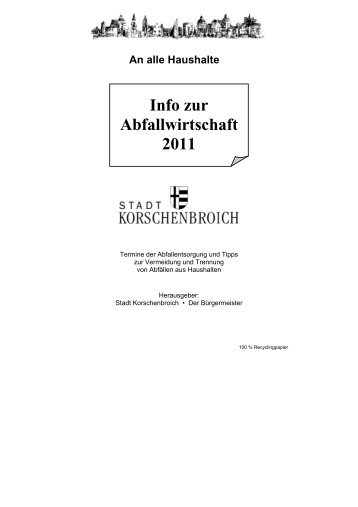 An alle Haushalte Info zur Abfallwirtschaft 2011 - Stadt Korschenbroich