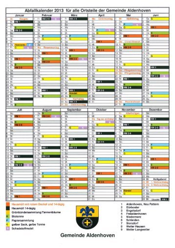 Abfallkalender 2013 für alle Ortsteile der Gemeinde Aldenhoven