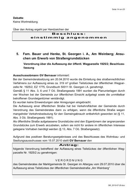 Lfd. Nr. 06 / 2010 - St. Georgen im Attergau - Land Oberösterreich