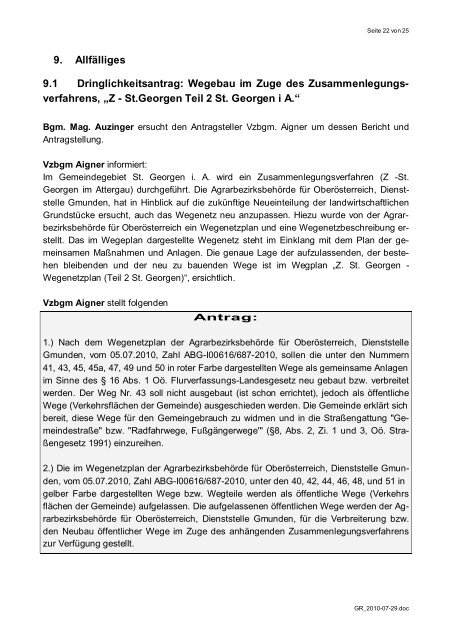 Lfd. Nr. 06 / 2010 - St. Georgen im Attergau - Land Oberösterreich