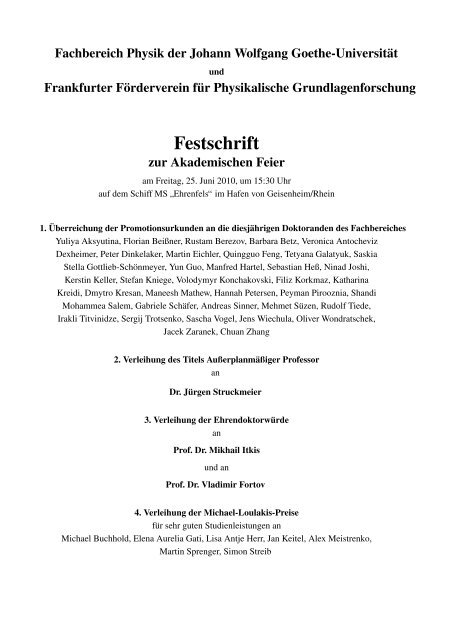 Festschrift - Frankfurter Förderverein für Physikalische ...