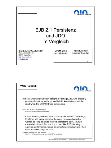 EJB 2.1 Persistenz und JDO im Vergleich - Orientation in Objects ...