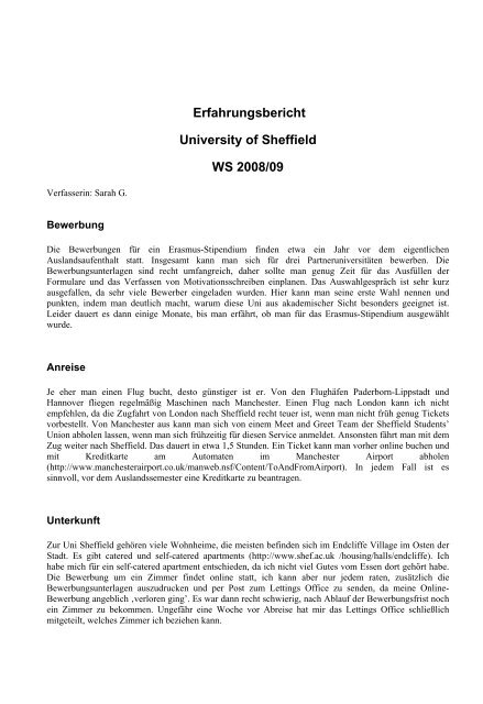 Erfahrungsbericht University of Sheffield WS 2008/09