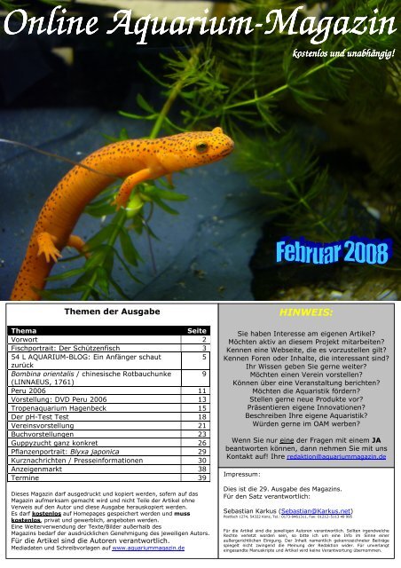 Online Aquarium Online Aquarium-Magazin kostenlos und