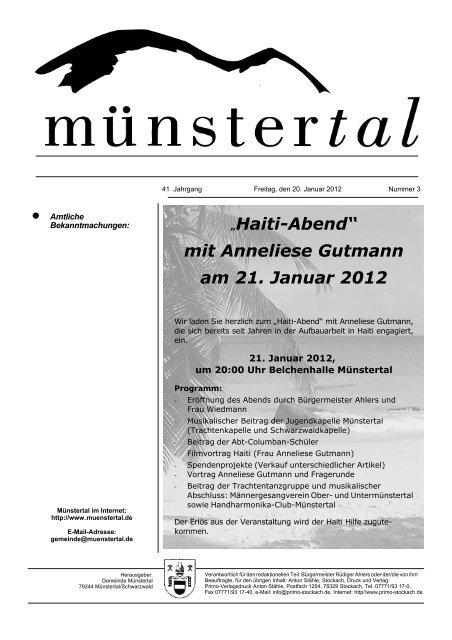 „Haiti-Abend“ mit Anneliese Gutmann am 21. Januar 2012 - Münstertal