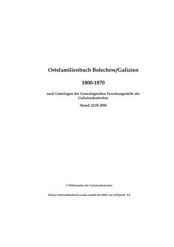 Ortsfamilienbuch Bolechów/Galizien 1800-1870