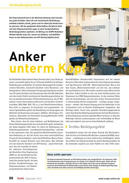 Anker unterm Kopf - KVT-Koenig AG