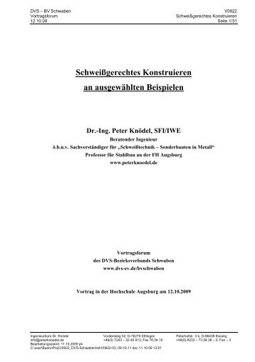 Schweißgerechtes Konstruieren an ausgewählten Beispielen Dr.