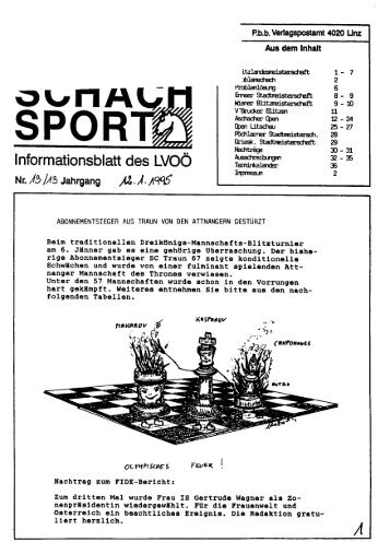 I nformationsblatt des LVOÖ - Schachverein Hörsching