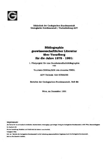 Bibliographie geowissenschaftlicher Literatur über Vorarlberg für die ...