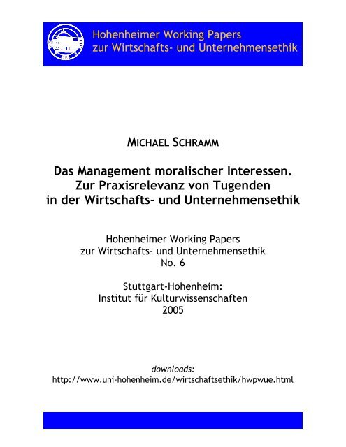 MICHAEL SCHRAMM Das Management moralischer Interessen. Zur ...