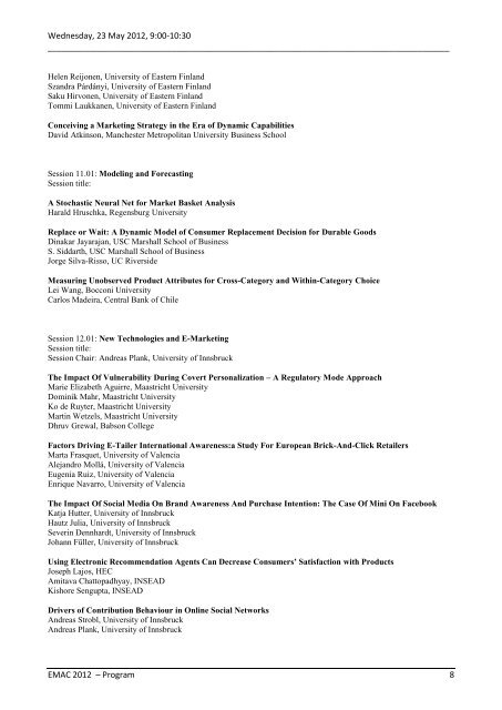 EMAC 2012 PRELIMINARY PROGRAMME