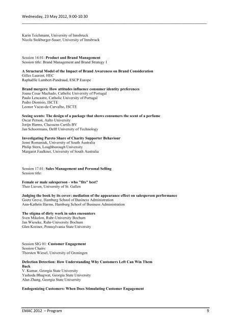 EMAC 2012 PRELIMINARY PROGRAMME