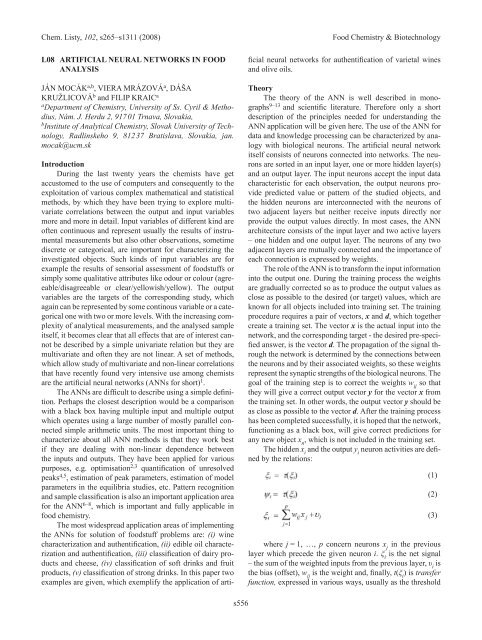 3. FOOD ChEMISTRy & bIOTEChNOLOGy 3.1. Lectures