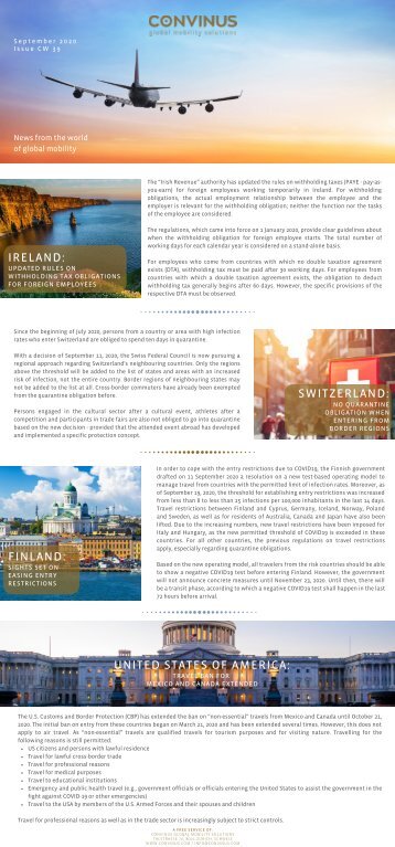 CONVINUS Global Mobility Alert CW 39_2020_english