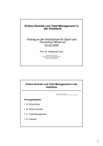 Online-Vertrieb und Yield Management in der Hotellerie Vortrag an ...