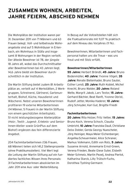 Jahresbericht 2011 der Martin Stiftung (PDF)