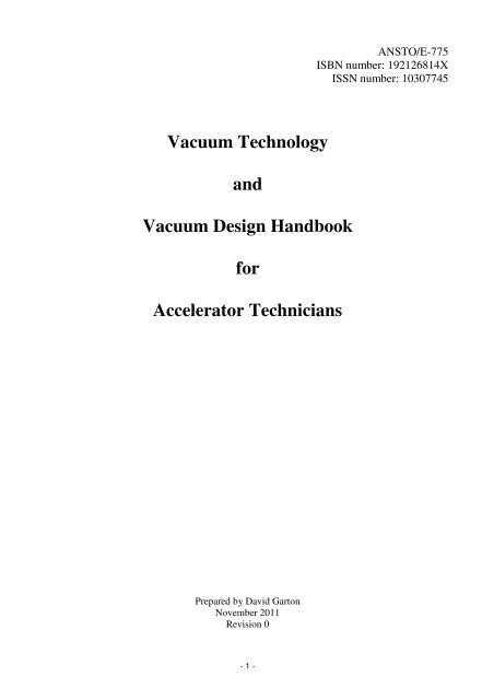 Vacuum Technology and Vacuum Design Handbook for Accelerator ...