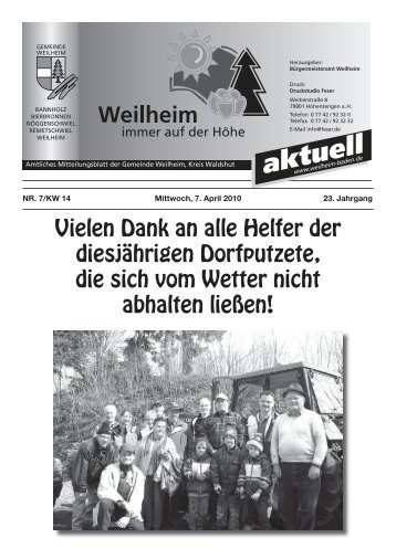 Mitteilungsblatt Nr. 7 2010 - Gemeinde Weilheim / Baden