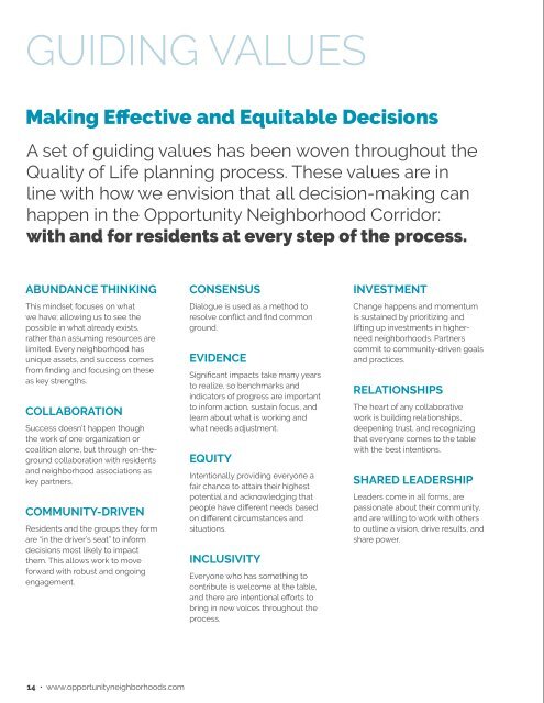 Quality of Life Plan for Opportunity Neighborhoods