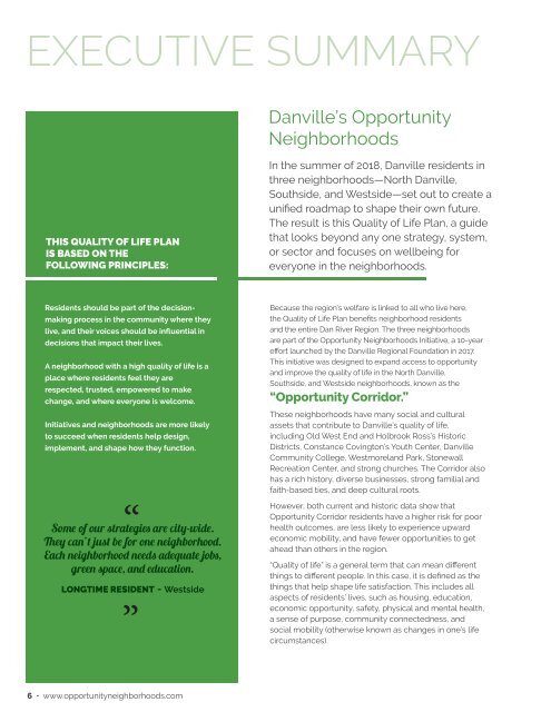 Quality of Life Plan for Opportunity Neighborhoods