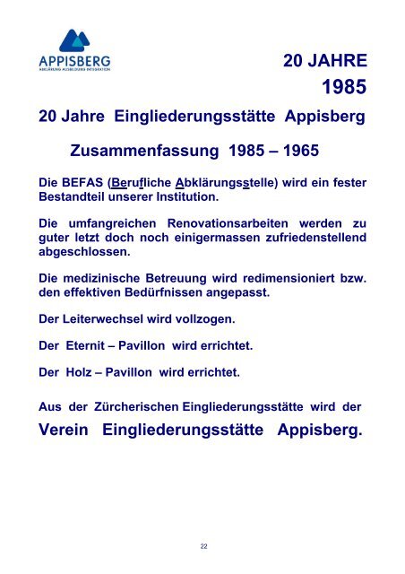 40 Jahre Appisberg - Eine kleine Geschichte