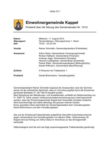 (kommissions-)protokolle bau planung - Gemeinden Kappel SO