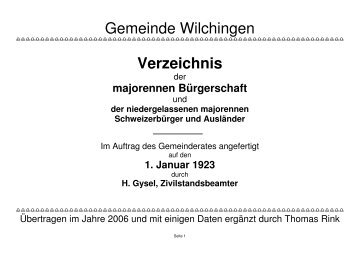 Gemeinde Wilchingen Verzeichnis