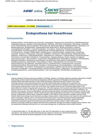 Endoprothese bei Koxarthrose AWMF online