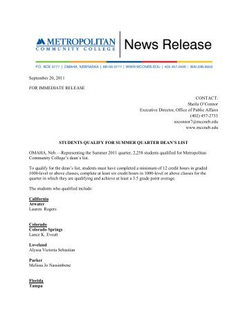 September 20, 2011 FOR IMMEDIATE RELEASE CONTACT: Sheila ...