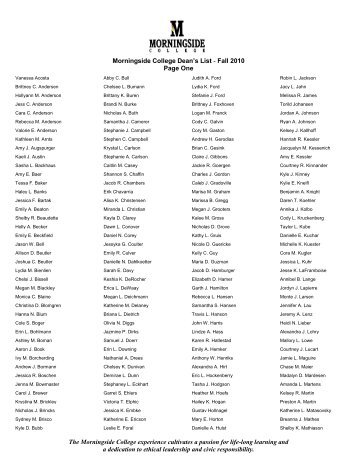 Morningside College Dean's List - Fall 2010 Page One The ...