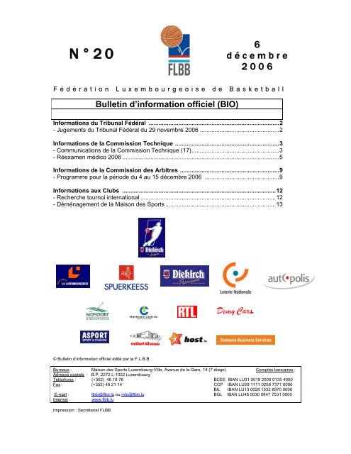 Bulletin d'information officiel (BIO) - FLBB