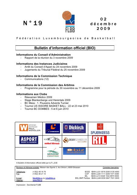 Bulletin d'information officiel (BIO) - FLBB
