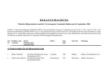 B E K A N N T M A C H U N G - Dahlem