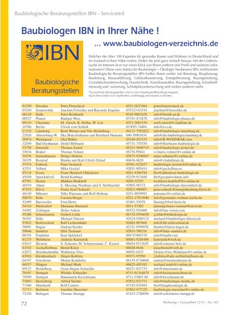 Baubiologen IBN in Ihrer Nähe ! - Baubiologische Beratungsstellen ...