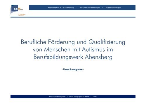 Berufliche Förderung und Qualifizierung von Menschen mit Autismus ...