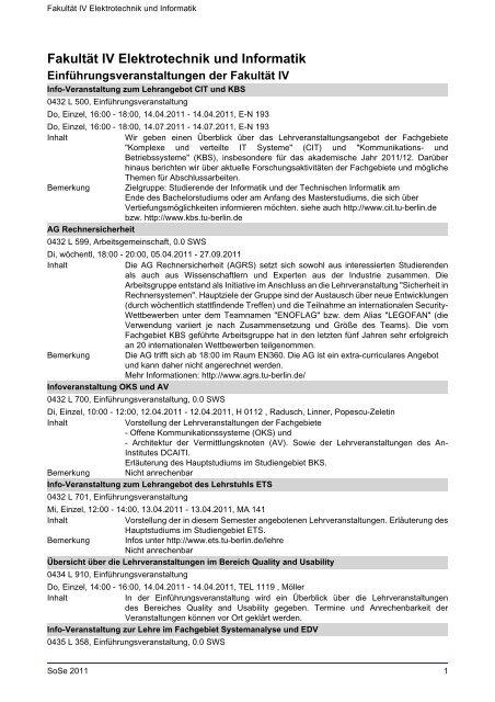 Fakultat Iv Elektrotechnik Und Informatik Tu Berlin