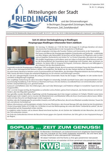 Amtliches Mitteilungsblatt Riedlingen 30.09.2020