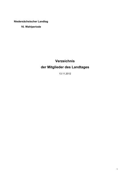 Verzeichnis der Mitglieder des Landtages Niedersächsischer