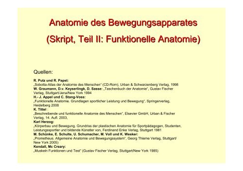 Anatomie des Bewegungsapparates (Skript, Teil II: Funktionelle ...