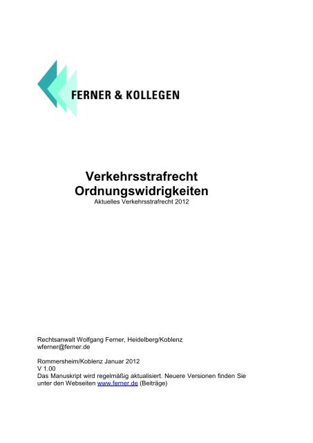 Verkehrsstrafrecht Ordnungswidrigkeiten