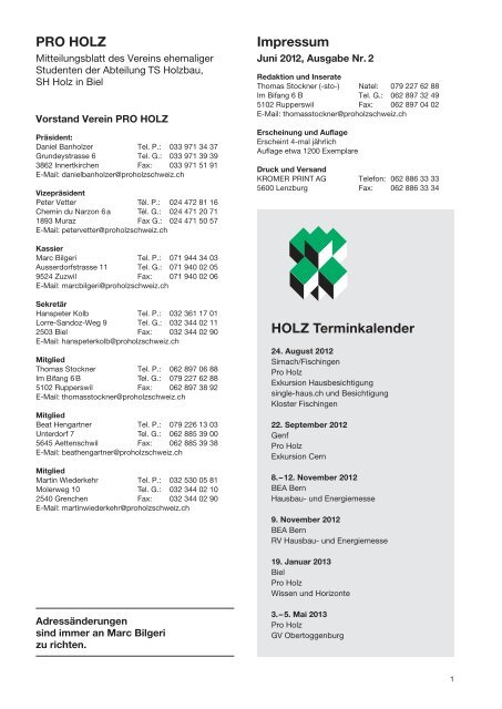 Vereinsheft Ausgabe 2 / 2012 als PDF - Pro Holz Schweiz