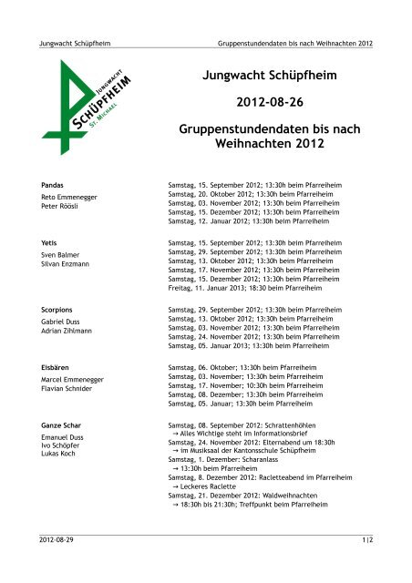 Jungwacht Schüpfheim 2012-08-26 Gruppenstundendaten bis nach ...