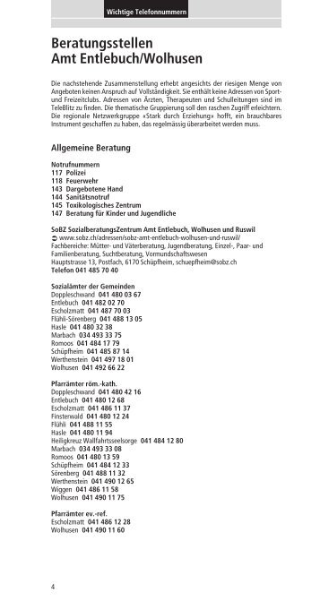 Beratungsstellen Amt Entlebuch/Wolhusen - Gemeinde Schüpfheim