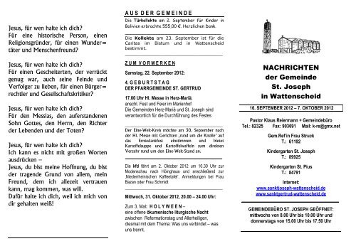 Nachrichten Der Gemeinde St Joseph In Wattenscheid