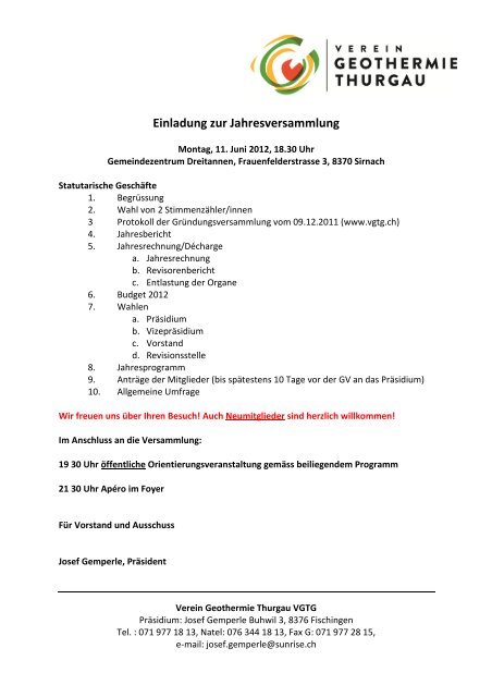 Sitzungsprotokoll - Verein Geothermie Thurgau